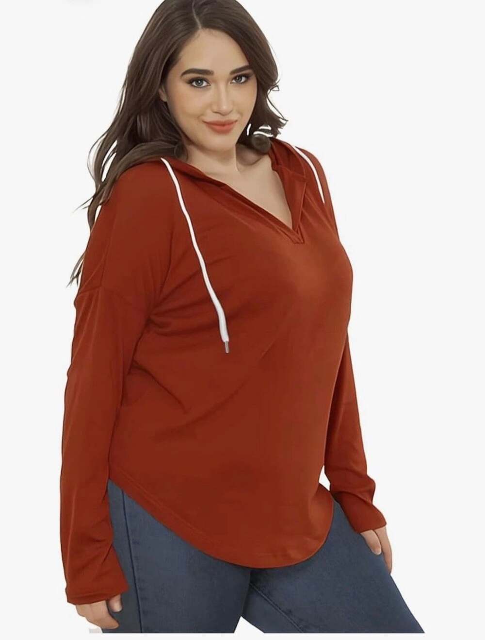 Unbranded V Neck Drawstring Hoodie Size 3XL Rust